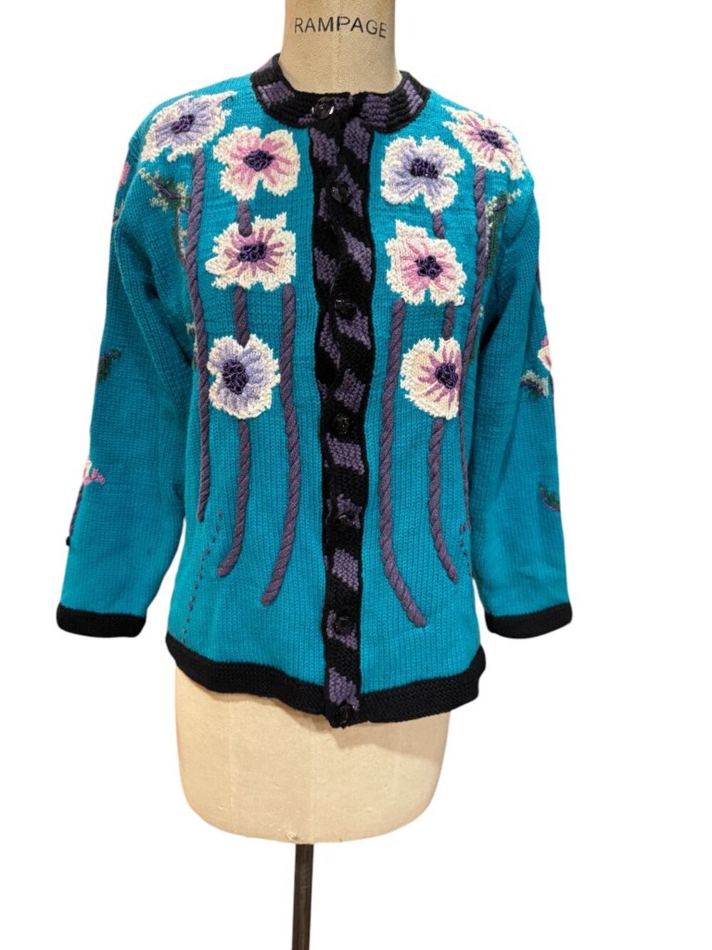 Vintage Storybook Knits Floral Cardigan Cottagecore Grandma Sweater M - Picture 2 of 7